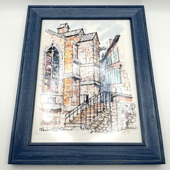 Fred Ekman Signed Numbered 17/200 European Church Street Scene Print Framed RARE - Picture 2 of 7